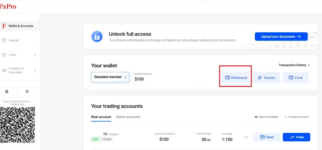 Вывод средств через FxPro Direct